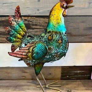 Colorful Metal Rooster Sculpture
